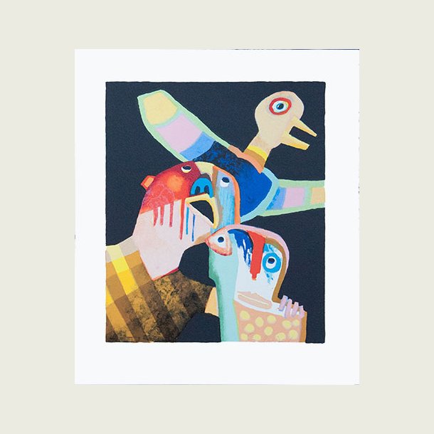 "Flyv fugl, fugl", 38 x 32 cm, litografi